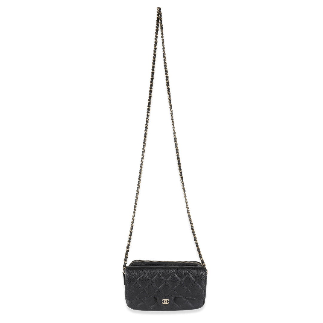 Chanel Black Quilted Caviar New Phone Holder With Chain