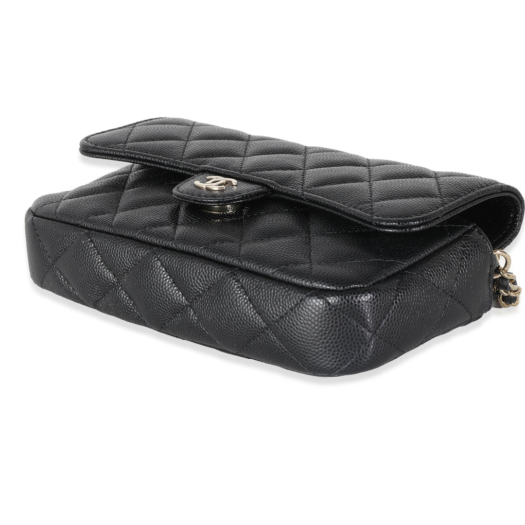 Chanel Black Quilted Caviar New Phone Holder With Chain