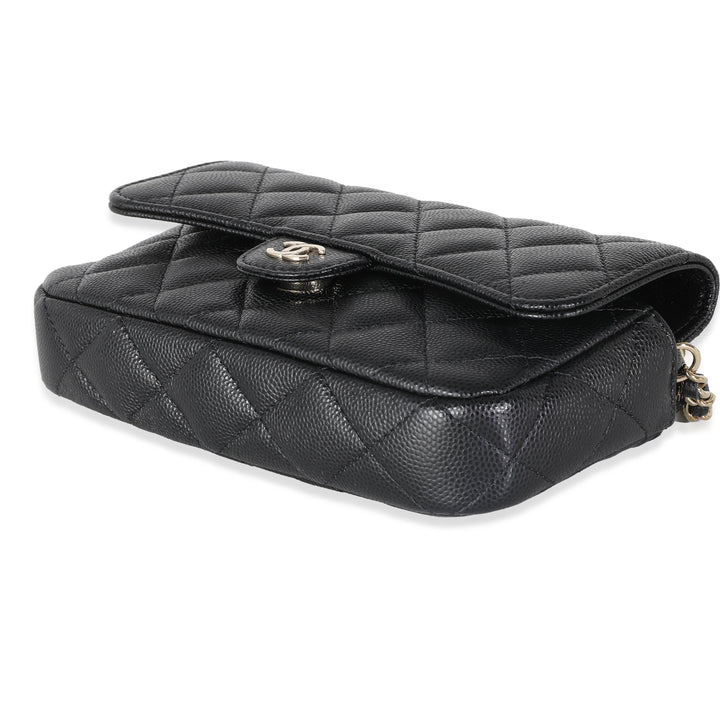 Chanel Black Quilted Caviar New Phone Holder With Chain