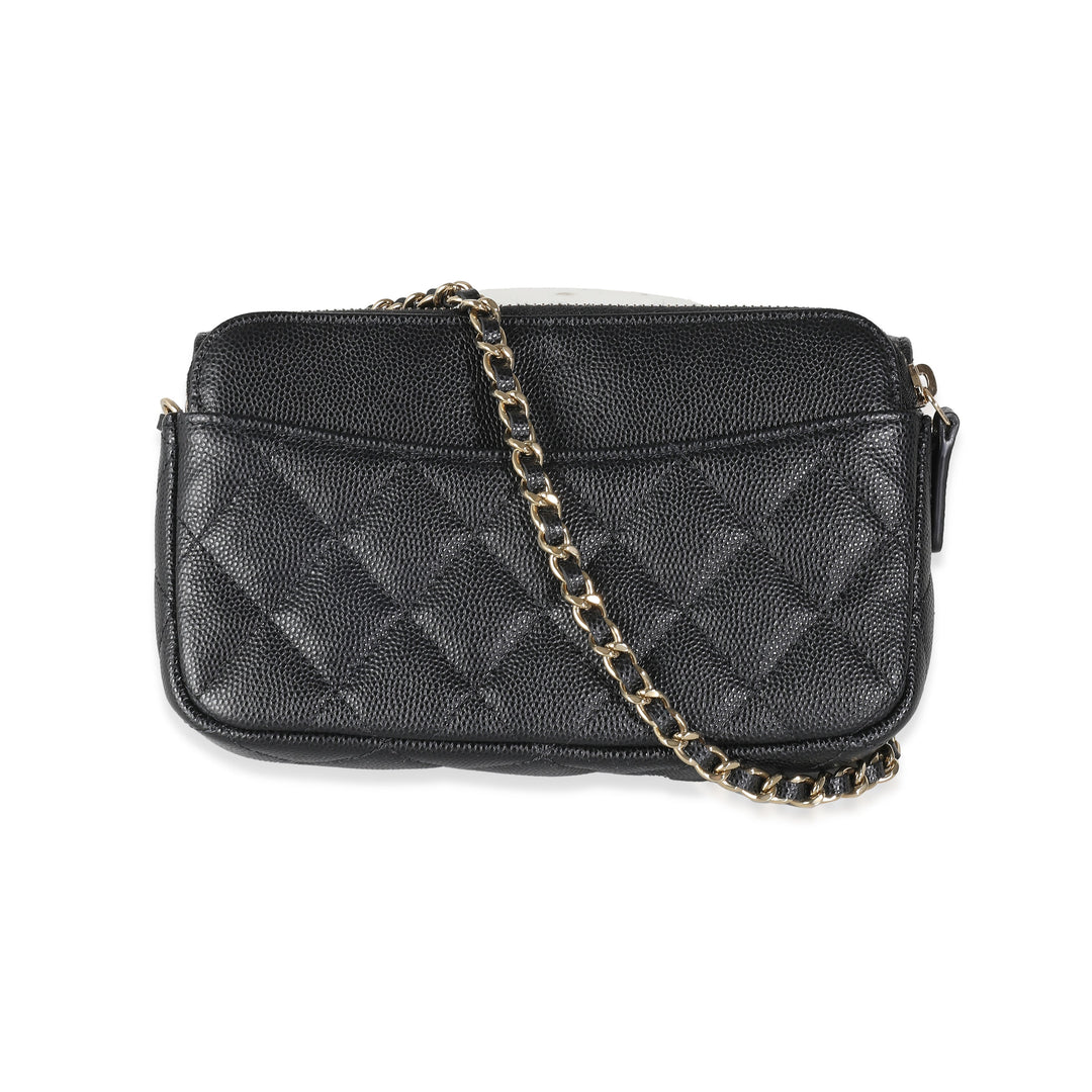 Chanel Black Quilted Caviar New Phone Holder With Chain