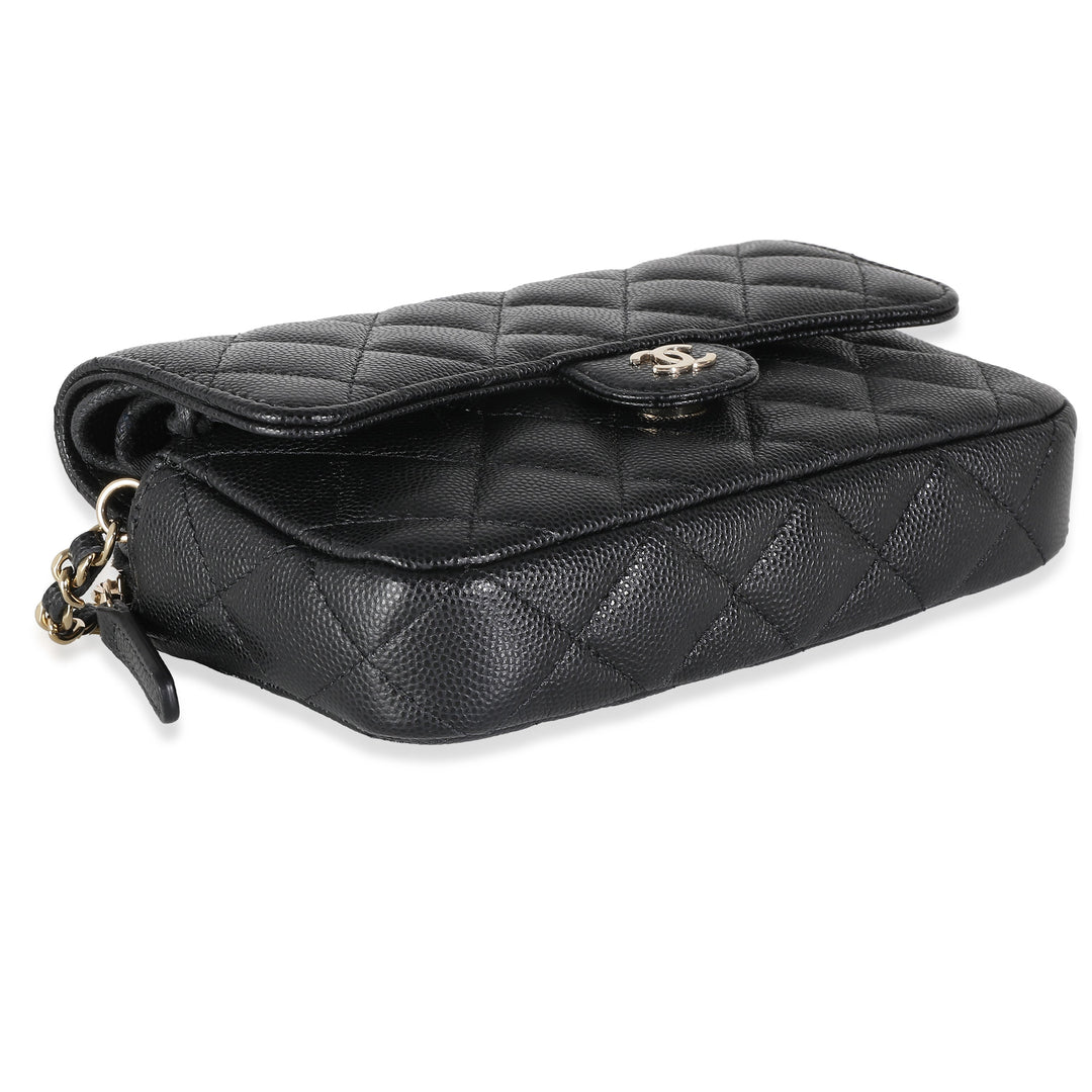 Chanel Black Quilted Caviar New Phone Holder With Chain