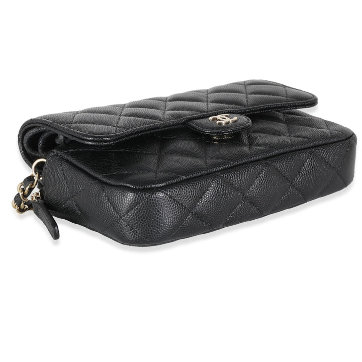 Chanel Black Quilted Caviar New Phone Holder With Chain