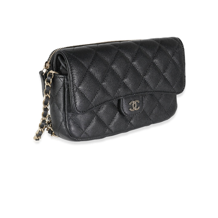 Chanel Black Quilted Caviar New Phone Holder With Chain
