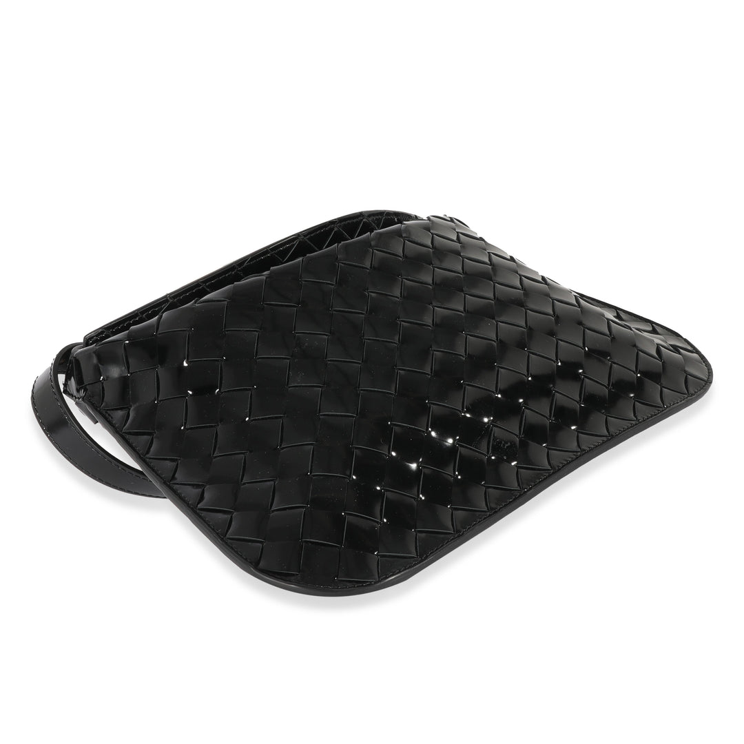 Bottega veneta Black Intrecciato Patent Shoulder Bag