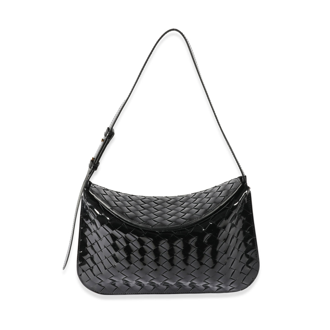 Bottega veneta Black Intrecciato Patent Shoulder Bag
