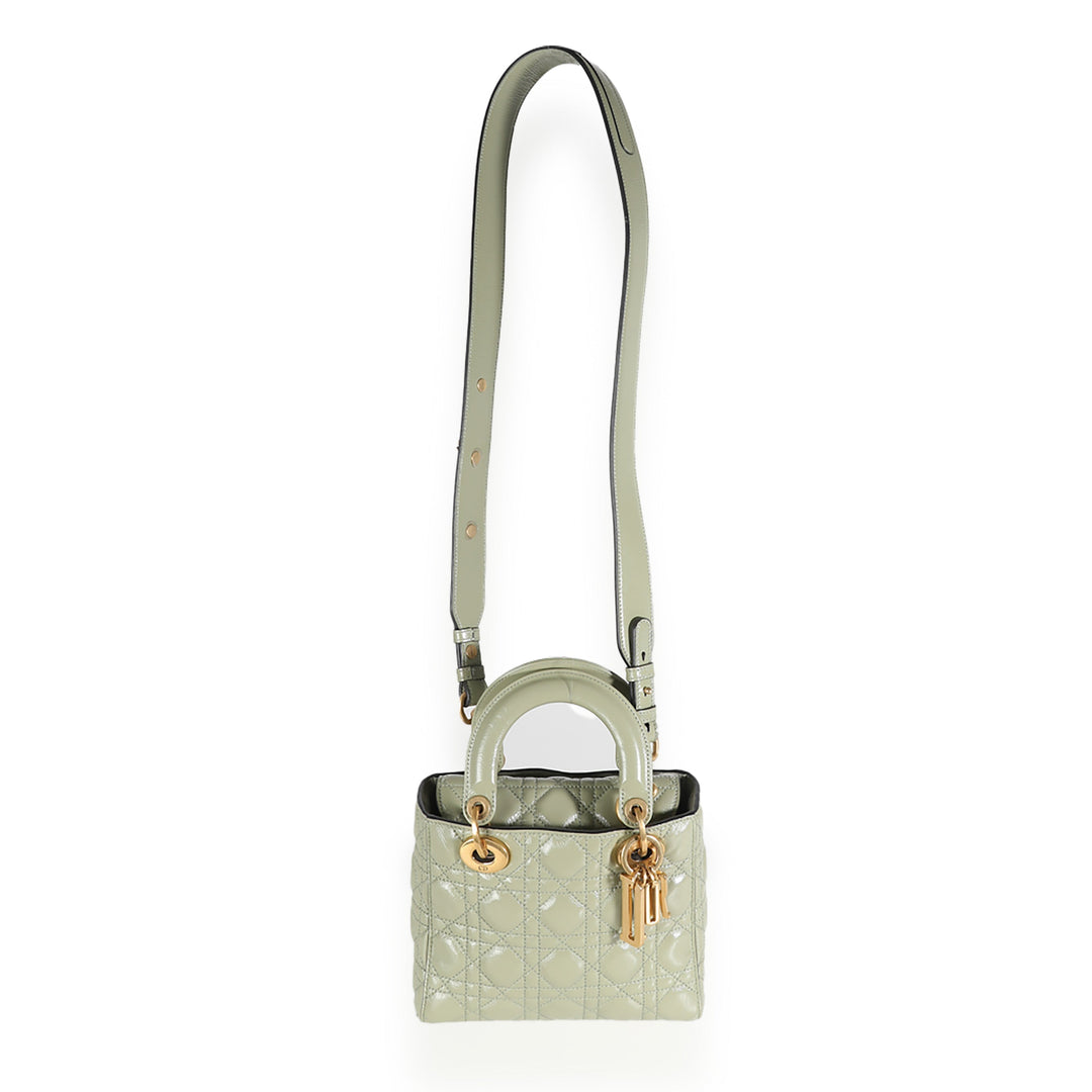 CHRISTIAN Dior Green Crinkled Patent Cannage Lucky Badges My Lady Dior Bag