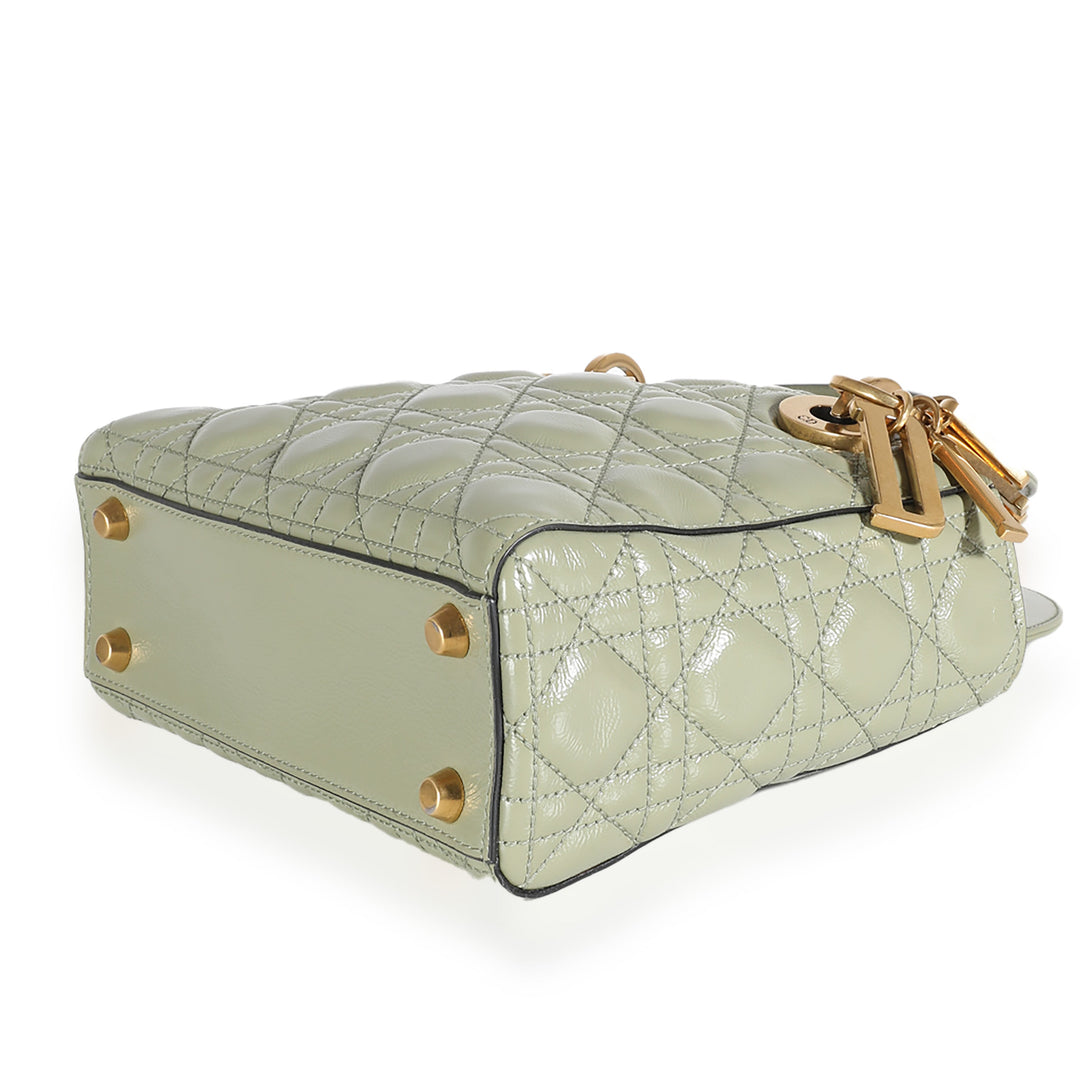 CHRISTIAN Dior Green Crinkled Patent Cannage Lucky Badges My Lady Dior Bag