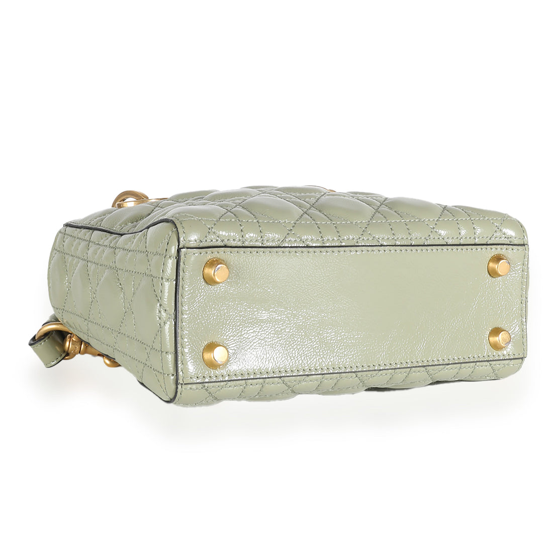 CHRISTIAN Dior Green Crinkled Patent Cannage Lucky Badges My Lady Dior Bag