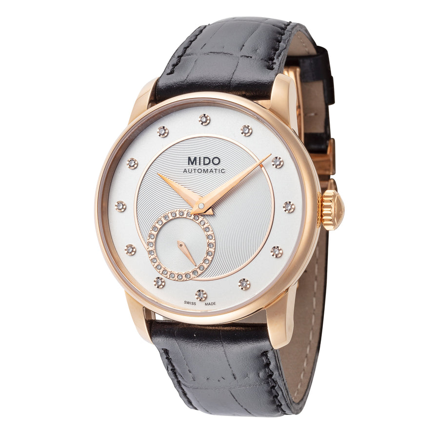 title:Mido Women's M007.228.36.036.00 Baroncelli II 35mm Automatic Watch;color:Silver Dial Black Band