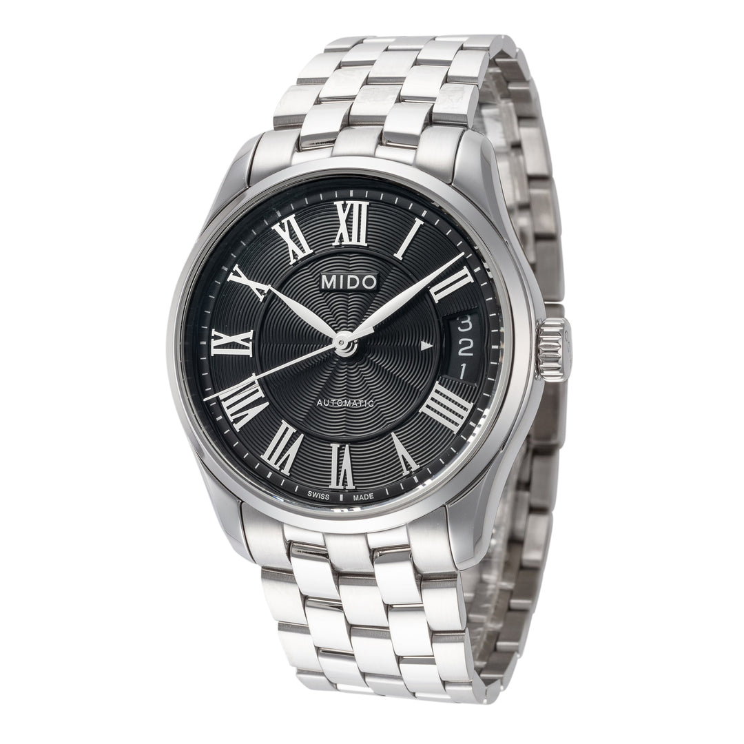 title:Mido Women's M0242071105300 Belluna II 33mm Automatic Watch;color:Black Dial Silver Band