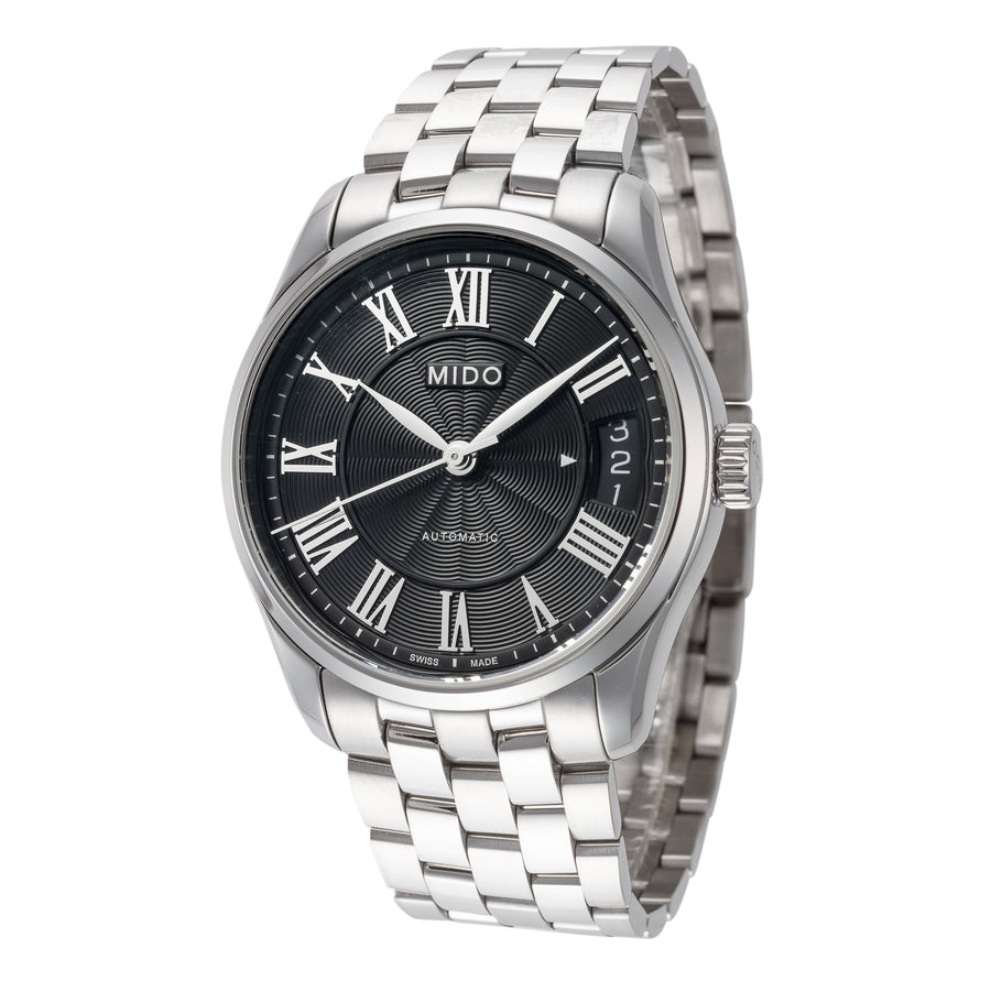 title:Mido Women's M0242071105300 Belluna II 33mm Automatic Watch;color:Black Dial Silver Band
