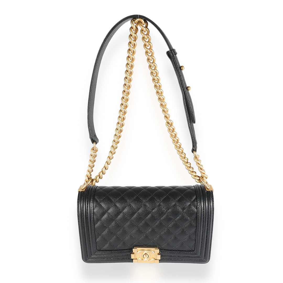 Chanel Black Quilted Caviar Medium Boy Bag