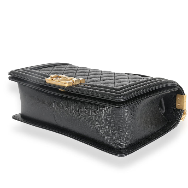 Chanel Black Quilted Caviar Medium Boy Bag