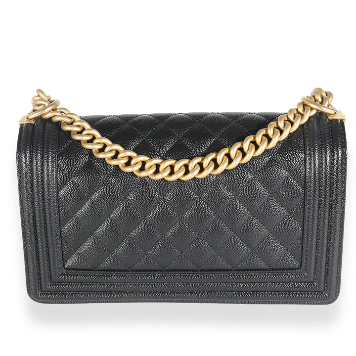 Chanel Black Quilted Caviar Medium Boy Bag