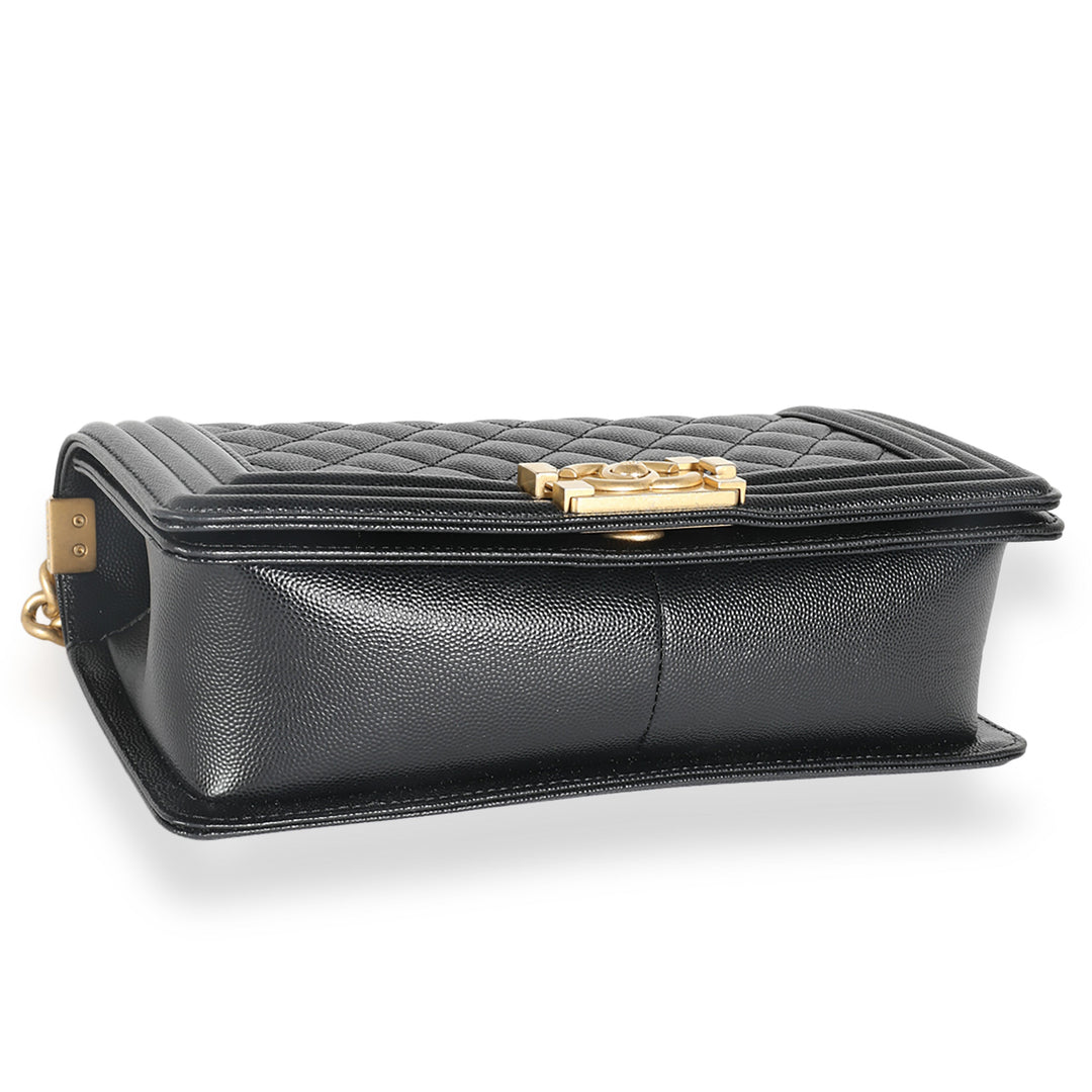 Chanel Black Quilted Caviar Medium Boy Bag