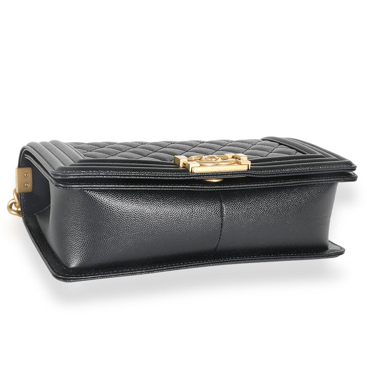 Chanel Black Quilted Caviar Medium Boy Bag