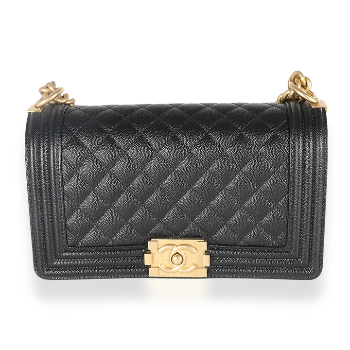 Chanel Black Quilted Caviar Medium Boy Bag