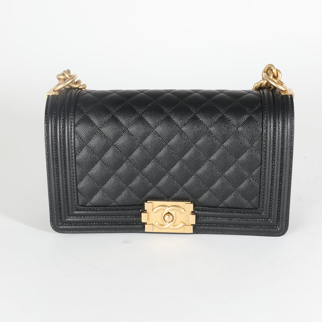 Chanel Black Quilted Caviar Medium Boy Bag