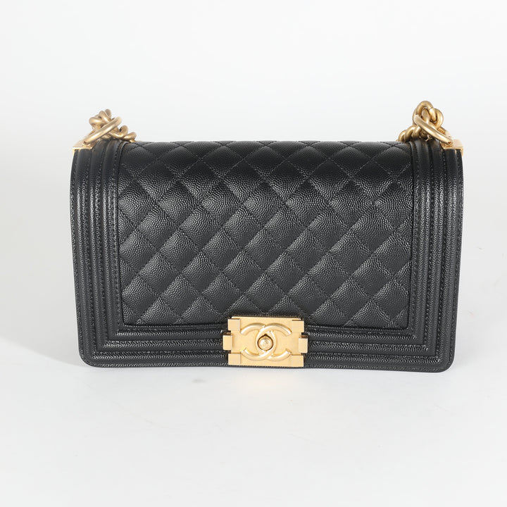 Chanel Black Quilted Caviar Medium Boy Bag