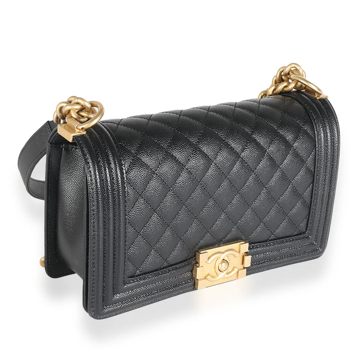 Chanel Black Quilted Caviar Medium Boy Bag
