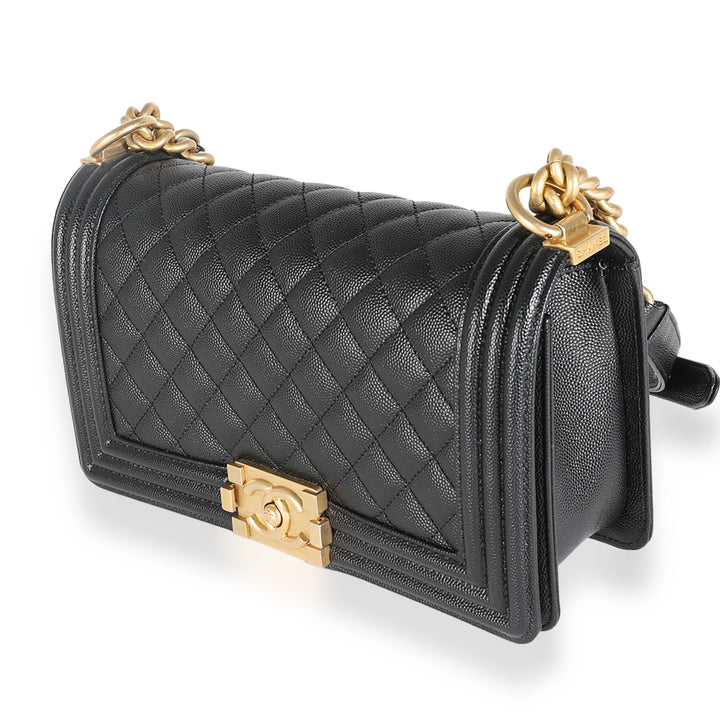 Chanel Black Quilted Caviar Medium Boy Bag