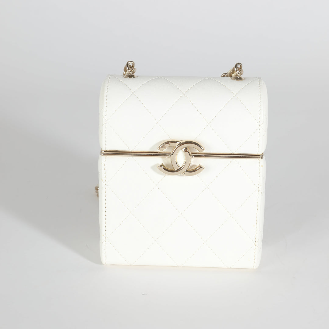 Chanel 22P White Quilted Lambskin Mini Box Clutch