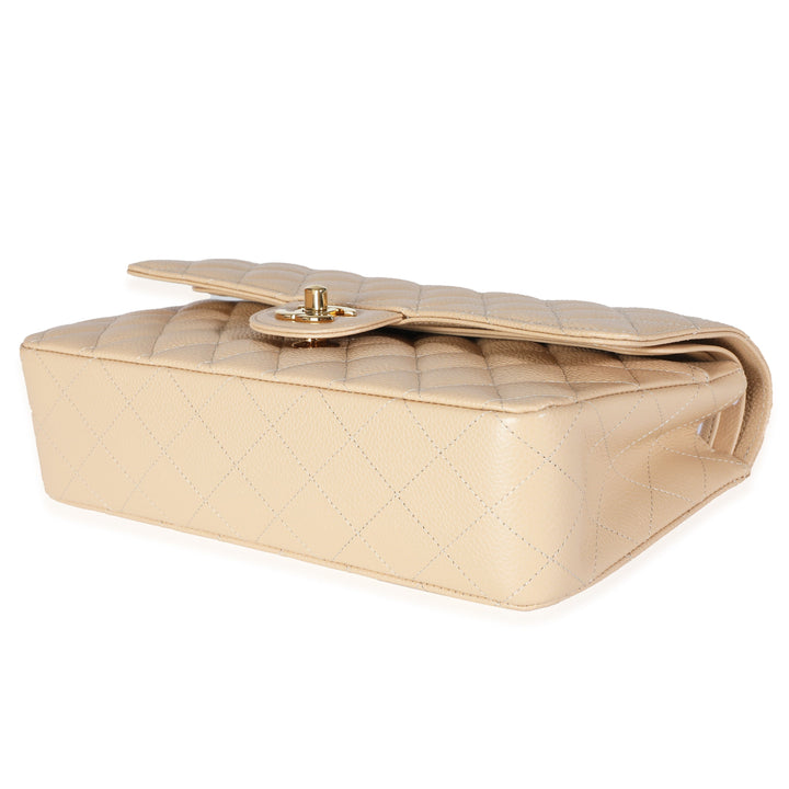 Chanel Beige Quilted Caviar Medium Classic Double New Bag