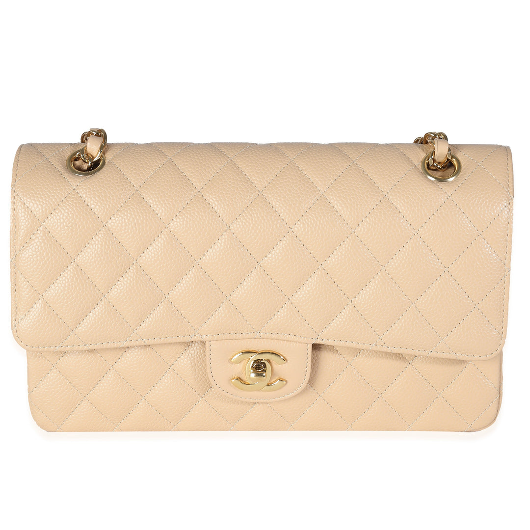 Chanel Beige Quilted Caviar Medium Classic Double New Bag