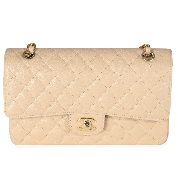 Chanel Beige Quilted Caviar Medium Classic Double New Bag