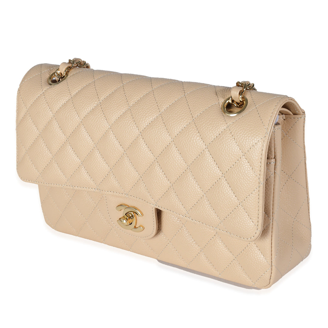 Chanel Beige Quilted Caviar Medium Classic Double New Bag