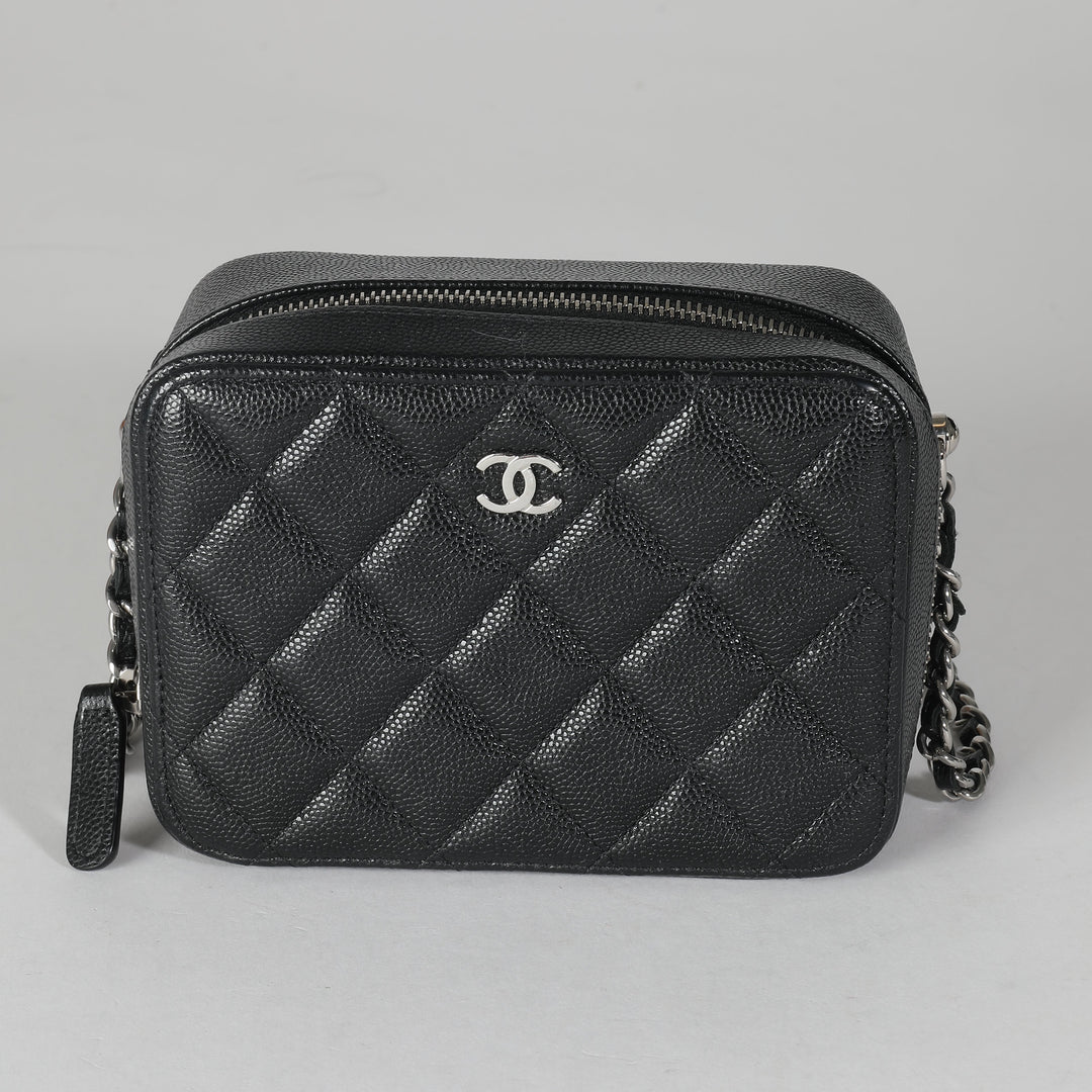 Chanel Black Quilted Caviar Square Zip Around Camera Bag