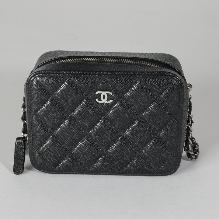 Chanel Black Quilted Caviar Square Zip Around Camera Bag