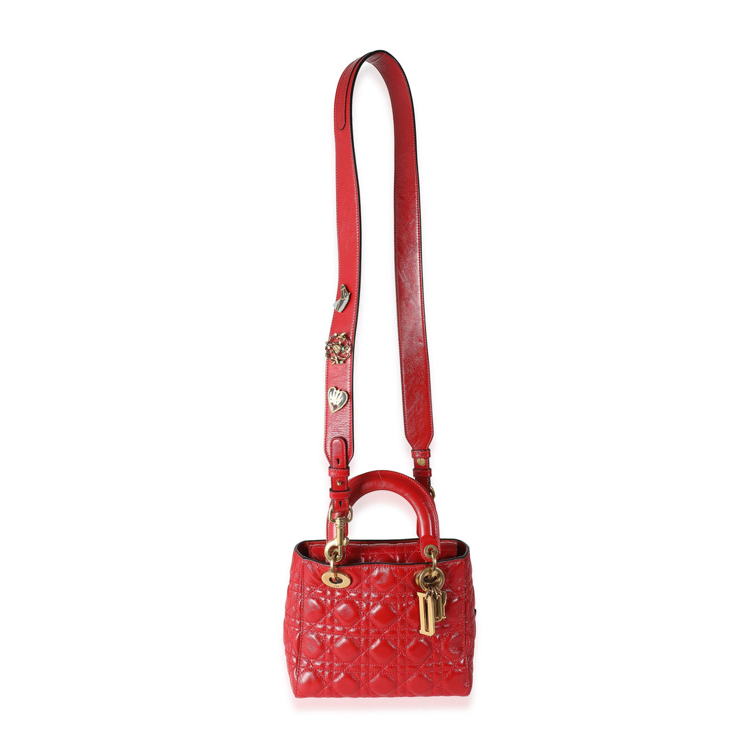 CHRISTIAN Top quality Dior Red Crinkled Patent Cannage Small Lucky Badges My Lady Top quality Dior