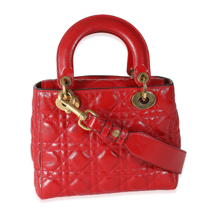 CHRISTIAN Top quality Dior Red Crinkled Patent Cannage Small Lucky Badges My Lady Top quality Dior