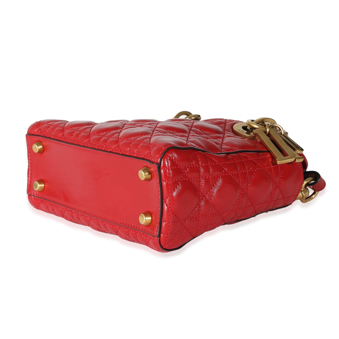 CHRISTIAN Top quality Dior Red Crinkled Patent Cannage Small Lucky Badges My Lady Top quality Dior