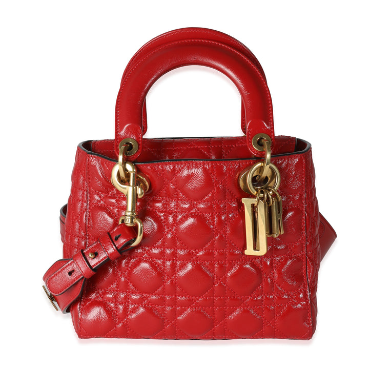 CHRISTIAN Top quality Dior Red Crinkled Patent Cannage Small Lucky Badges My Lady Top quality Dior