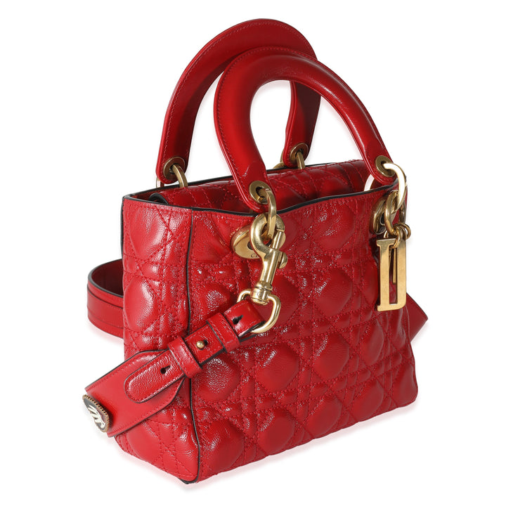 CHRISTIAN Top quality Dior Red Crinkled Patent Cannage Small Lucky Badges My Lady Top quality Dior