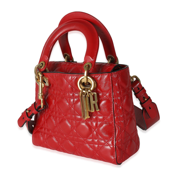 CHRISTIAN Top quality Dior Red Crinkled Patent Cannage Small Lucky Badges My Lady Top quality Dior