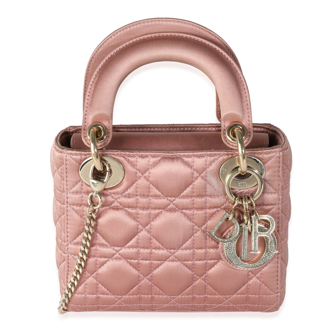 CHRISTIAN Top quality Dior Dusty Rose Satin Cannage Crystal Mini Lady Top quality Dior