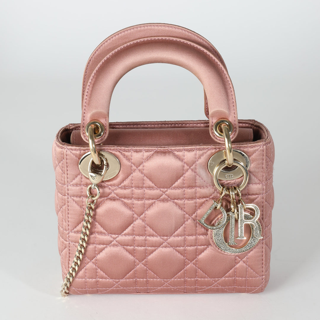 CHRISTIAN Top quality Dior Dusty Rose Satin Cannage Crystal Mini Lady Top quality Dior