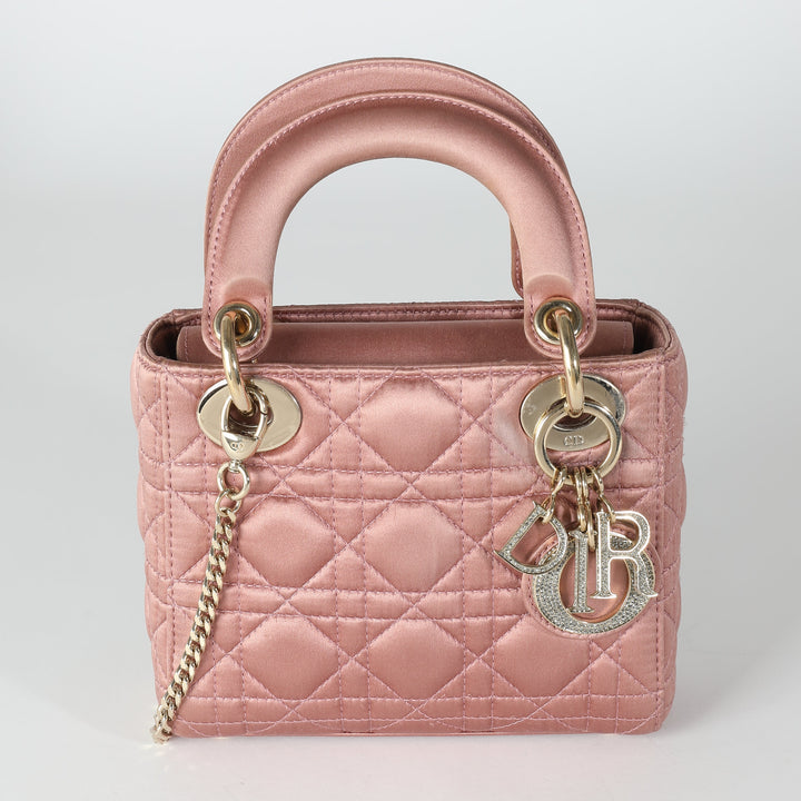 CHRISTIAN Top quality Dior Dusty Rose Satin Cannage Crystal Mini Lady Top quality Dior