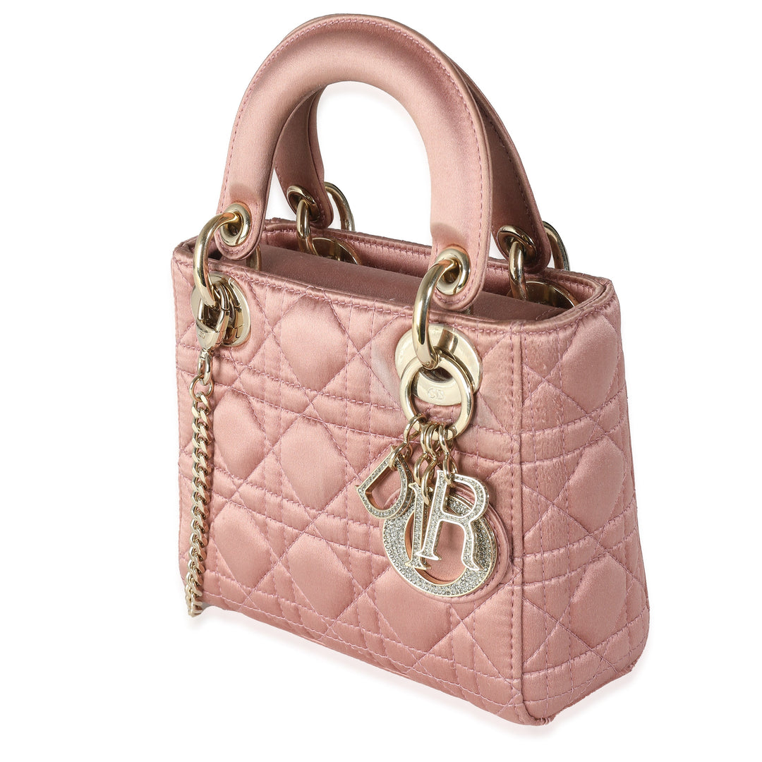 CHRISTIAN Top quality Dior Dusty Rose Satin Cannage Crystal Mini Lady Top quality Dior