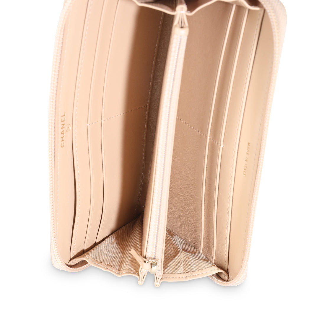 Chanel Beige Quilted Lambskin Zip Around Boy Wallet