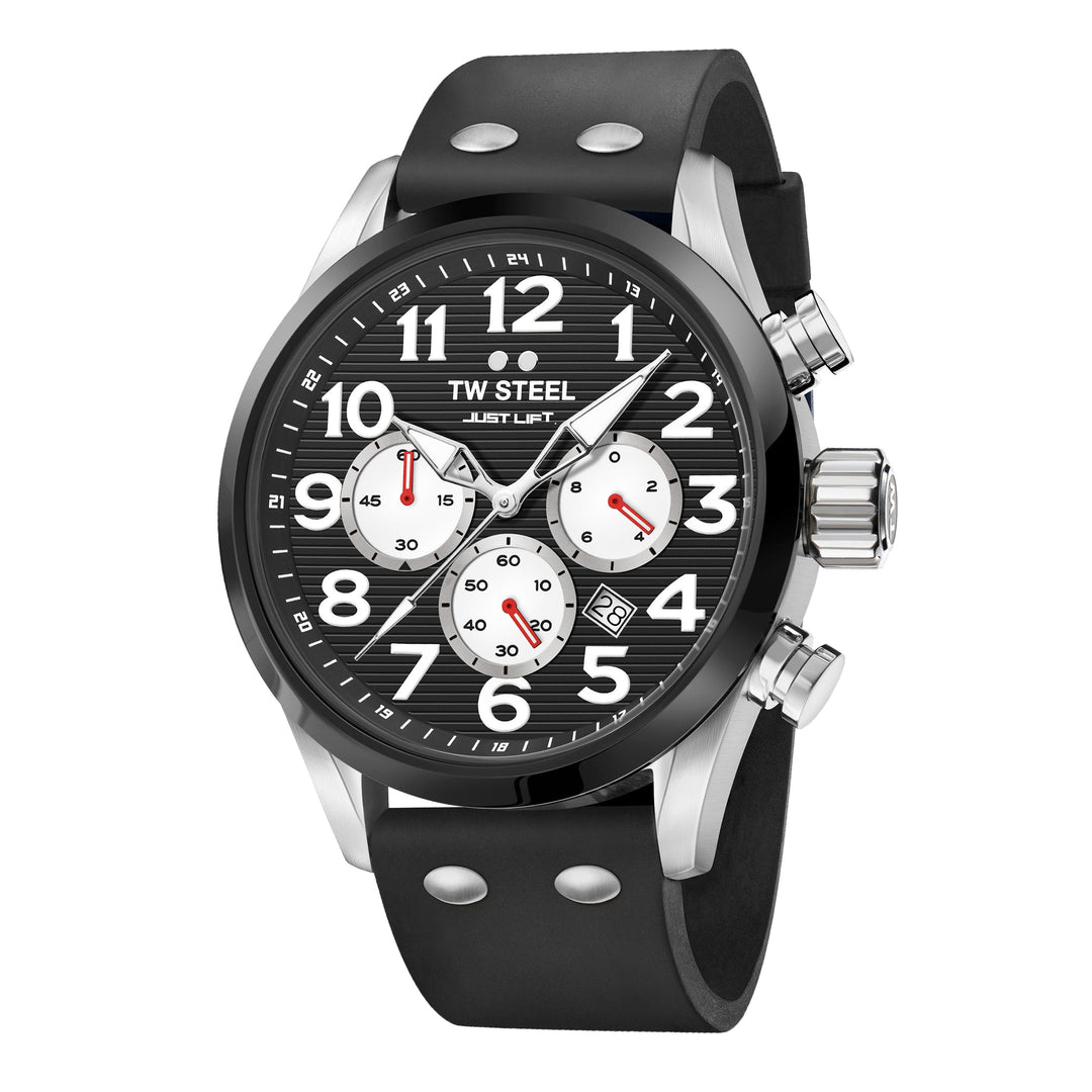 title:TW Steel Men's TWS-TW985 Simeon Panda 48mm Quartz Chronograph Watch;color:Black