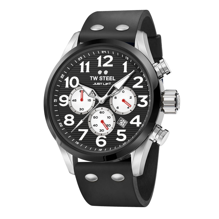 title:TW Steel Men's TWS-TW985 Simeon Panda 48mm Quartz Chronograph Watch;color:Black