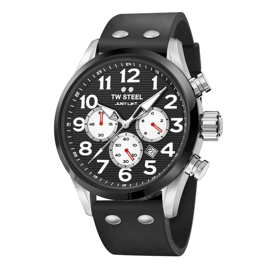 title:TW Steel Men's TWS-TW985 Simeon Panda 48mm Quartz Chronograph Watch;color:Black