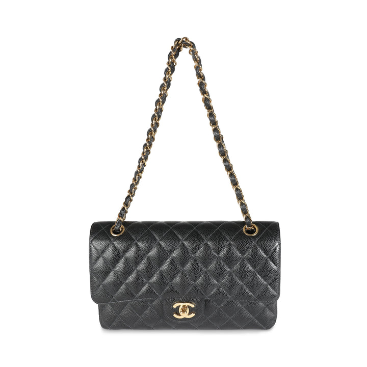 Chanel 24K Black Quilted Caviar Medium Classic Double New Bag