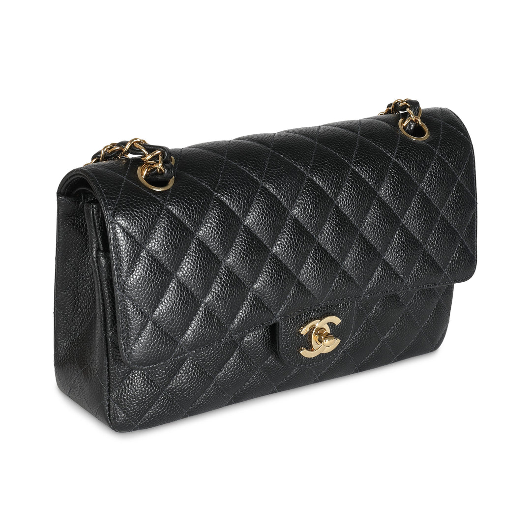 Chanel 24K Black Quilted Caviar Medium Classic Double New Bag