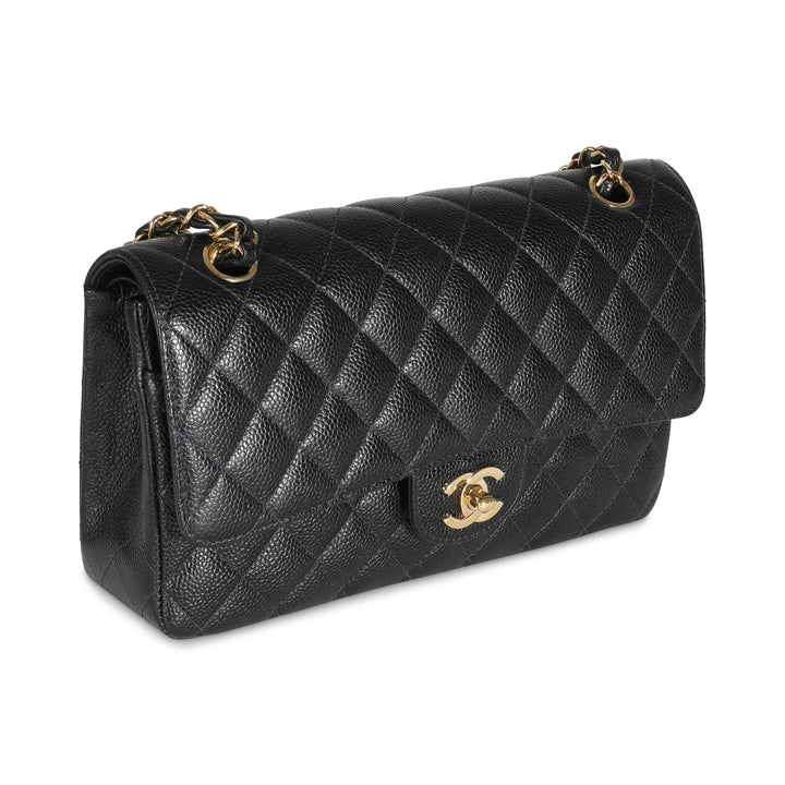 Chanel 24K Black Quilted Caviar Medium Classic Double New Bag