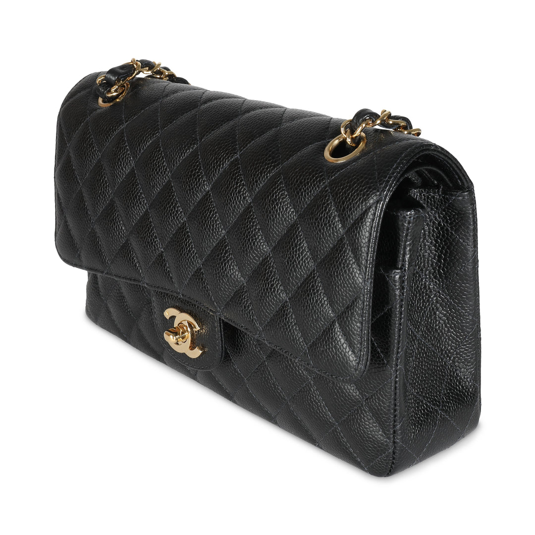 Chanel 24K Black Quilted Caviar Medium Classic Double New Bag